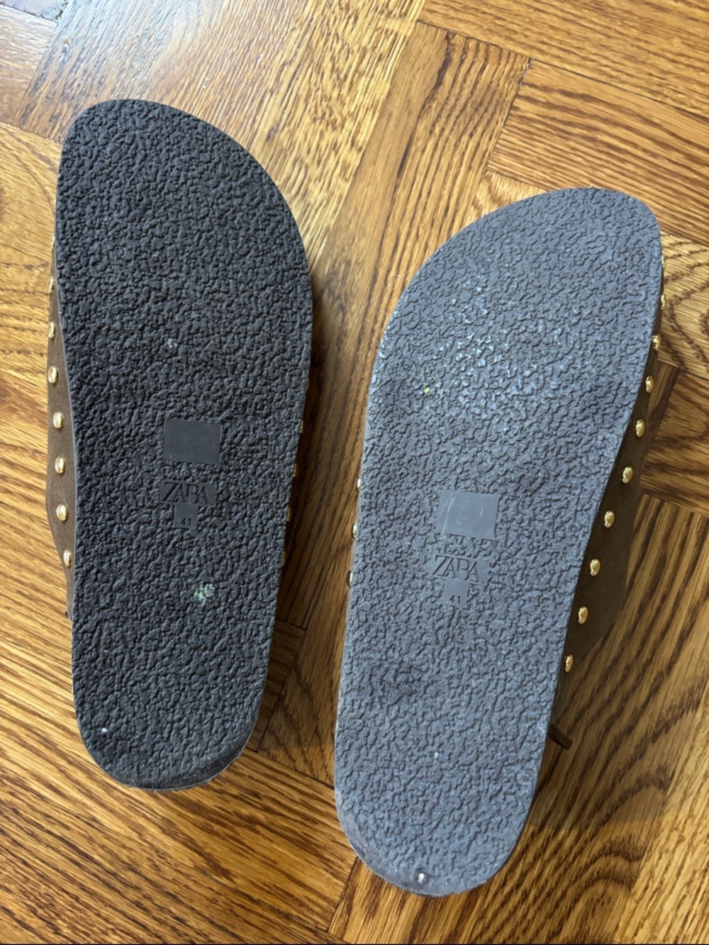 Zara Brown Suede Clogs with Stud Trim - Picture 2 of 4